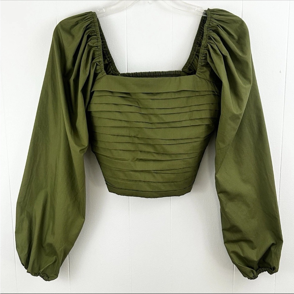 Abercrombie & Fitch Green Puff Sleeve Crop Top